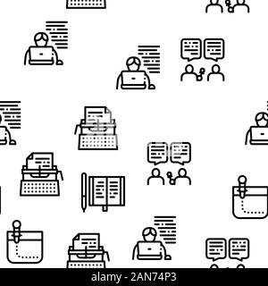 Journalist Reporter Seamless Pattern Vector Stock Vector