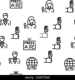 Journalist Reporter Seamless Pattern Vector Stock Vector