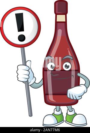 A picture of Cartoon mascot of red bottle wine rise up a broad Stock Vector