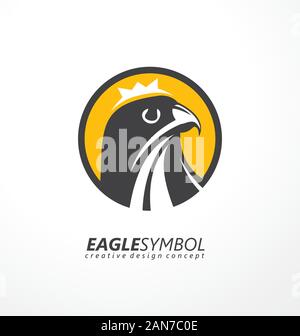 Eagle logo design. Hawk symbol. Falcon icon idea. Bird graphic. Round black and yellow eagle emblem. Stock Vector
