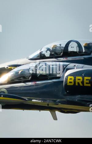 Fairford, Gloucestershire, UK - July 20th, 2019: The Breitling Display Team L-39 Albatros perform at Fairford International Air Tattoo 2019 Stock Photo