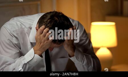 Anxious politician feeling stressed after unsuccessful speech, desperation Stock Photo