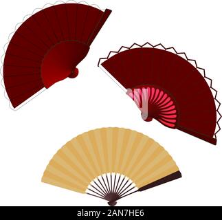 Oriental folding fan set, vector isolated illustration Stock Vector