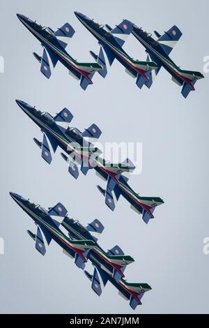 Fairford, Gloucestershire, UK - July 20th, 2019: The Italian Air Force Tricolori performs at Fairford International Air Tattoo 2019 Stock Photo