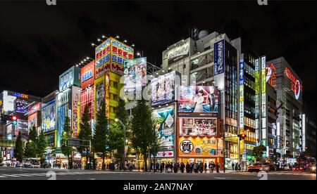 Vibrant illuminations in the Tokyo Akihabara district Stock Photo