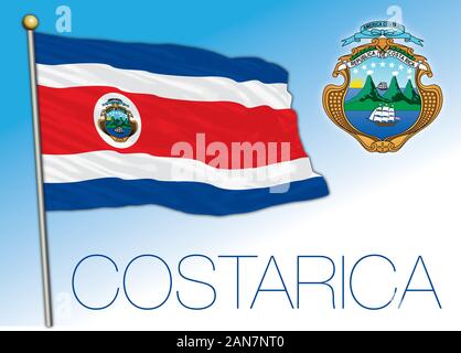 Costa Rica official national flag and coat of arms. central america country, vector illustration Stock Vector