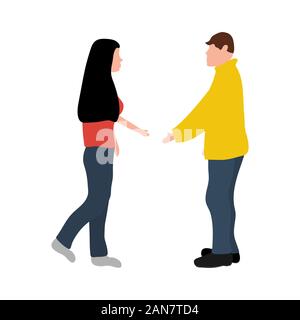 Man and woman greet each other while greeting. Cartoon man and woman isolated on white background Stock Vector
