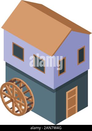 Water mill icon, isometric style Stock Vector