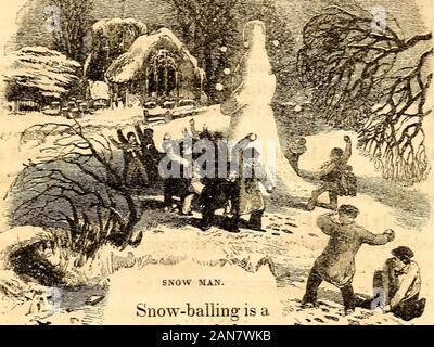 Harper's story booksA series of narratives, dialogues, biographies, and tales, for the instruction and entertainment of the youngEmbellished with numerous and beautiful engravings . t up a piece againstthe mans back to stand upon. They made a large block of snowthere—large enough for a step to stand upon, and high enough toenable a boy standing upon it to reach to the mans head. Thisboy in the foreground, who is just throwing a snowball, was theone wTho stood up on this support to put on the head. His nameis Ingalls. When he had got up upon the step, the other boyslifted a large ball of snow u Stock Photo