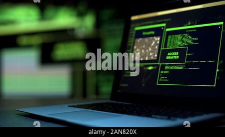 Message Access granted written on screen, unauthorized remote control of account Stock Photo