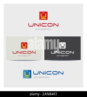 Letter U Icon, Logo for Corporate Business, Card Mock up in Several Colors Stock Vector