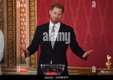 The Duke of Sussex hosts the Rugby League World Cup 2021 draws at Buckingham Palace, London. Stock Photo