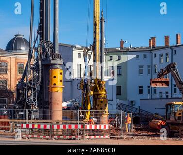 Drilling on an underground construction site Stock Photo