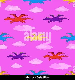 Seamless background, colorful dragons flies Stock Vector