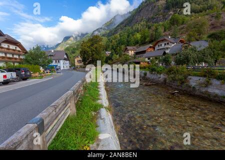 The village on the upper course of the Mur (Mura) River in Austrian Alps Stock Photo