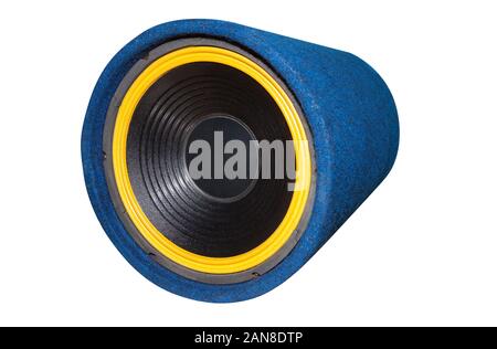 blue subwoofer speaker for car audio isolated on white Stock Photo