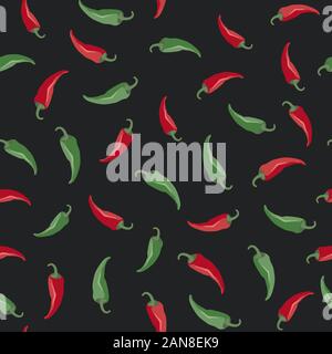 Red and green peppers seamless pattern. Chili peppers background. Stock Vector