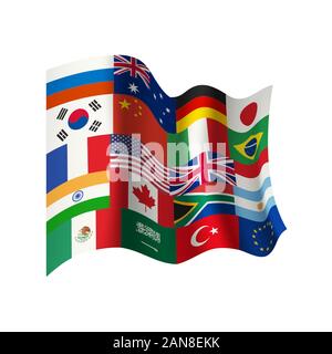 Waving flag with flags of different countries. Stock Vector