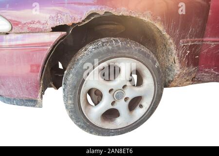 car rust in detail. wheel isolated on white background Stock Photo