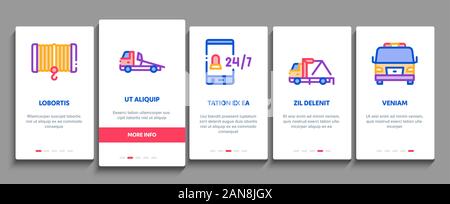 Tow Truck Transport Onboarding Elements Icons Set Vector Stock Vector