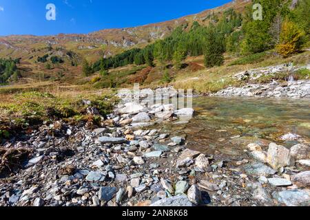 The upper course of the Mur (Mura) River in Austrian Alps Stock Photo