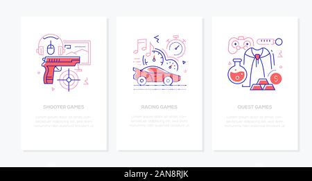 Cyber sport and gaming - line design style banners Stock Vector