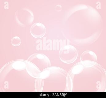 bright blue soap bubbles on pink background. Vector illustration Stock Vector