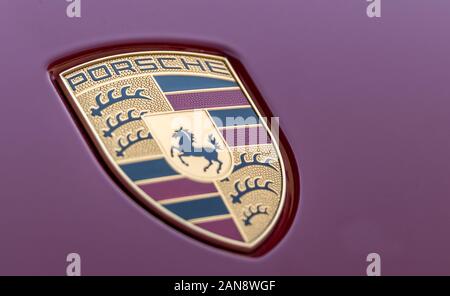 Porsche logo on hood Stock Photo