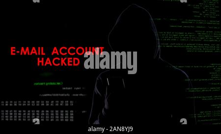 E-mail account hacked, criminal looking for secret information on smartphone Stock Photo