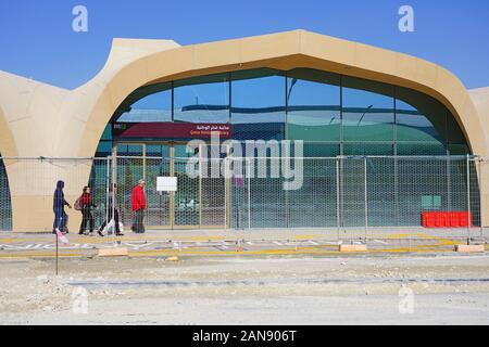 DOHA, QATAR -12 DEC 2019- View of the Qatar National Library station of the Qatar Metro, a new rapid transit system in Doha, in the Education City Com Stock Photo