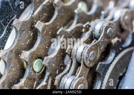 Pinion of a mountainbike with different gears Stock Photo