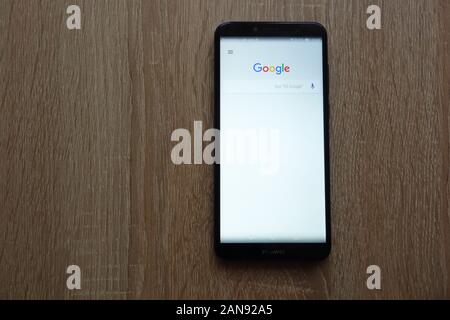 Google browser displayed on a new Huawei Y6 2018 smartphone Stock Photo