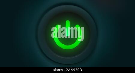 Illustration of a green power button as a background in 3D rendering Stock Photo