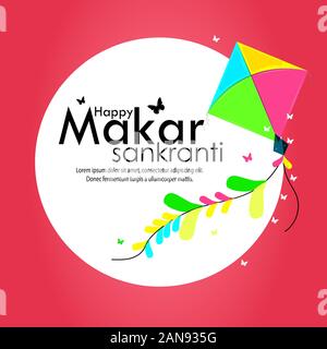 Happy Makar Sankranti Yellow Banner With Hindu Temple Stock Vector