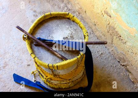 Rustic handmade drums used in carnival and other cultural manifestations typical of Brazilian folklore Stock Photo