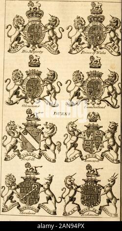 The complete English peerage: or, A genealogical and historical account of the peers and peeresses of this realm, to the year 1775, inclusive . and the fame year fvvore allegiance to the king,ivirh other lords, and acknowledged Edward his fon prince of Wales, &c.the only lawful heir to the crown of England. The following year he wssfommoncd to parliament among the barons of the realm, where he fatill.ring the remainder of this reign. He was alfo this year deputed with:,Sir VViJiiam Haftings, to fettle the boundaries of Picardy, with Charlei-d-uke of l^iirgundy, and the fame year was made a kni Stock Photo