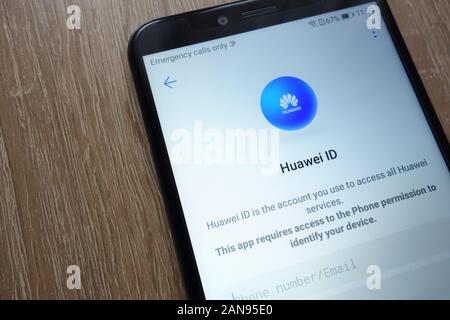 Huawei ID account displayed on a new Huawei Y6 2018 smartphone Stock Photo