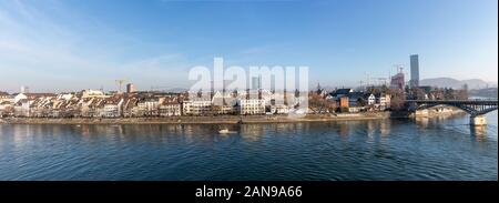 View of the old town of Basel, Switzerland with the River Rhine and the historic buildings Stock Photo