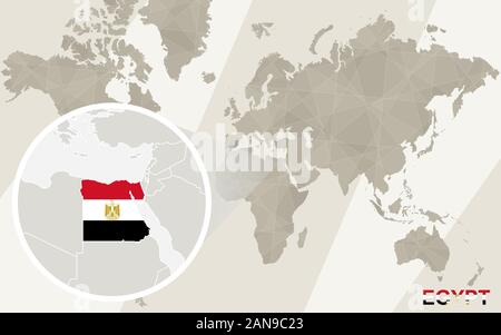 Zoom on Egypt Map and Flag. World Map. Stock Vector