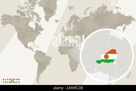 Zoom on Niger Map and Flag. World Map. Stock Vector