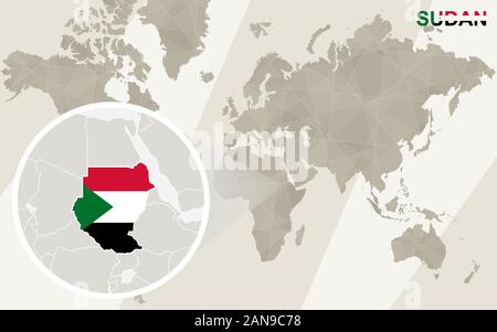 Zoom on Sudan Map and Flag. World Map. Stock Vector