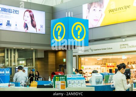 Information desk at Seoul-Incheon International Airport, the primary airport serving the Seoul Capital Area, and one of the largest and busiest airpor Stock Photo