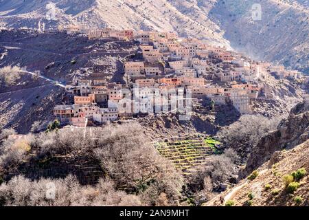 Amazing Berber village located high in Atlas mountains, Aroumd, Morocco Stock Photo