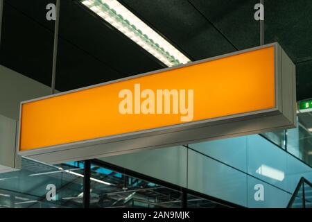 empty sign closeup on airport, blank signboard, mockup Stock Photo
