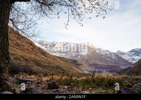 Beautiful valley with stream in Atlas mountain by sunset, Morocco Stock Photo