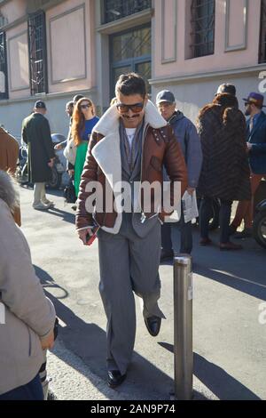 MILAN, ITALY - JANUARY 12, 2019: Alex Badia before Etro fashion show, Milan Fashion Week street style Stock Photo