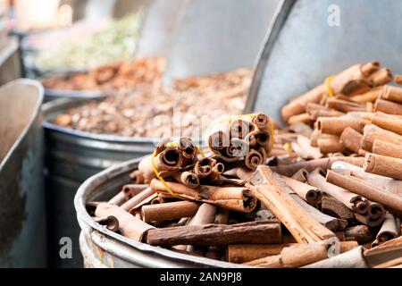 Variety of spices in old town market in Marrakech, Morroco, North Africa Stock Photo