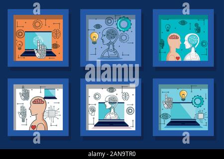 bundle of designs artificial intelligence and icons Stock Vector
