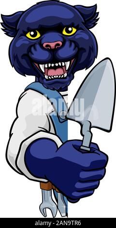 Panther Bricklayer Builder Holding Trowel Tool Stock Vector