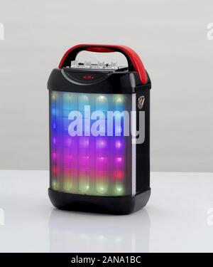 wireless speaker with colorful lights isolated on white background Stock Photo